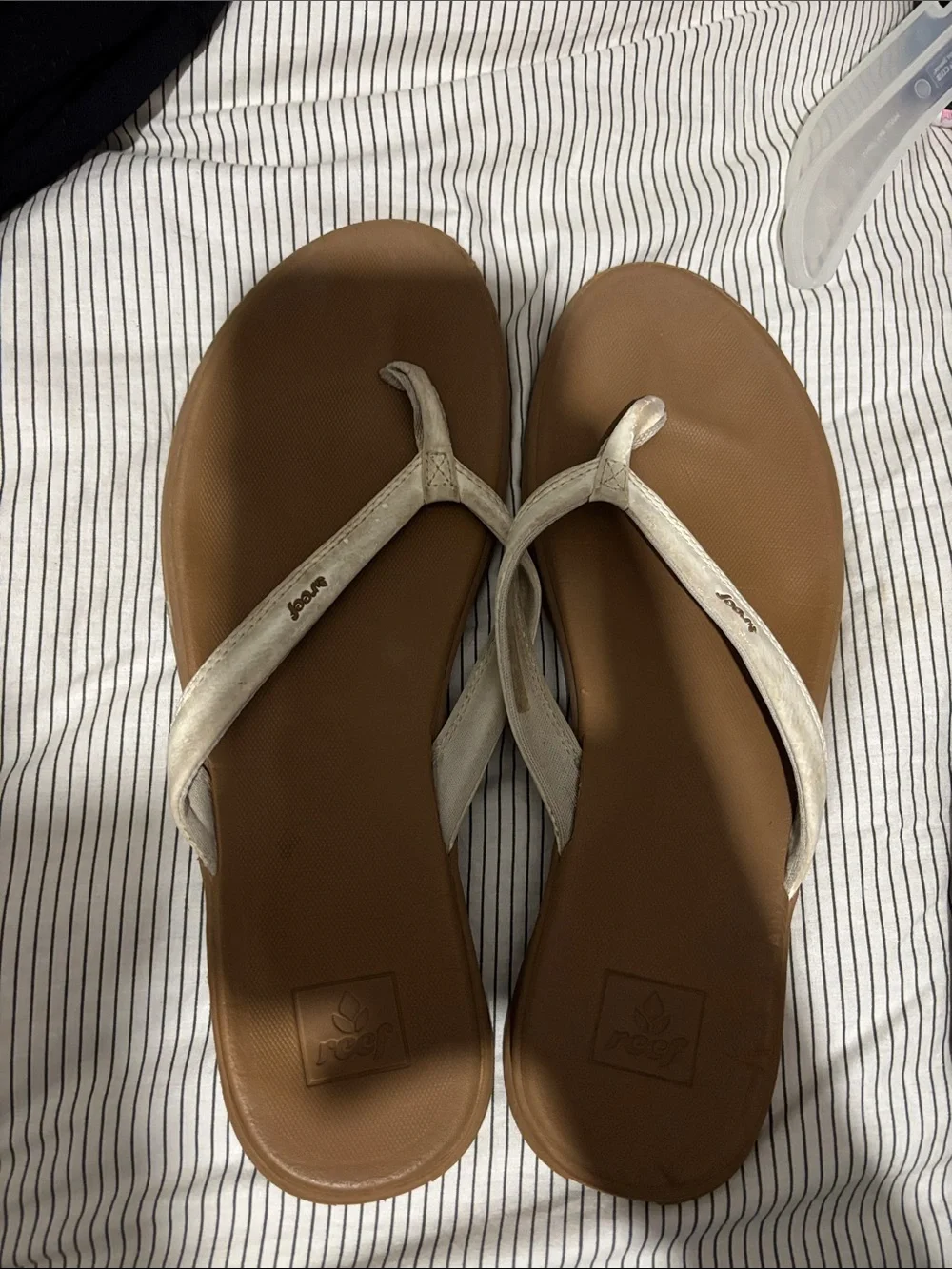 Reef Women's Tan Footbed Sandals with Light Metallic Straps